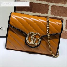 Gucci GG Diagonal Marmont Leather Mini Chain Bag 573807 Cognac 2019 (DLH-9070845)