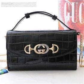 Gucci Zumi Crocodile Embossed Leather Mini Shoulder Bag 564718 Black 2019 (JM-9071308)