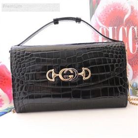 Gucci Zumi Crocodile Embossed Leather Small Shoulder Bag 572375 Black 2019 (JM-9071310)