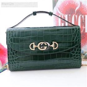 Gucci Zumi Crocodile Embossed Leather Small Shoulder Bag 572375 Green 2019 (JM-9071309)