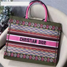 Dior Book Tote in Embroidered Canvas Green/Pink 2019 (XXG-9071322)