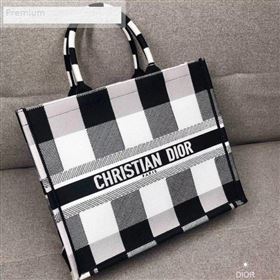 Dior Book Tote in Checker Embroidered Canvas Black/White/Grey 2019 (HENGL-9071324)