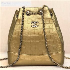 Chanel Metallic Crocodile Embossed Calfskin Gabrielle Small Backpack A94485 Gold 2019 (YD-9071202)