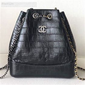 Chanel Crocodile Embossed Calfskin Gabrielle Small Backpack A94485 Black 2019 (YD-9071205)