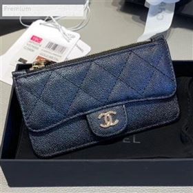 Chanel Quilted Grained Calfskin Zipped Classic Card Holder AP0374 Black 2019 (KAIS-9071219)