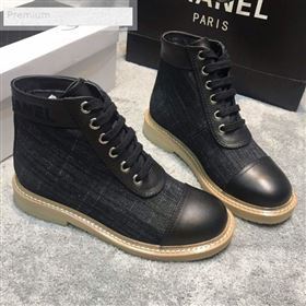 Chanel Denim Fabric Lace-ups Ankle Short Boots G34862 Black 2019 (HQG-9071924)