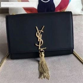 Saint Laurent Kate Small Chain and Tassel Bag in Smooth Leather 474366 Black/Gold (BGL-9071702)