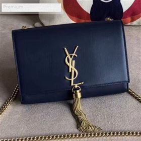 Saint Laurent Kate Small Chain and Tassel Bag in Smooth Leather 474366 Dark Blue/Gold (BGL-9071704)