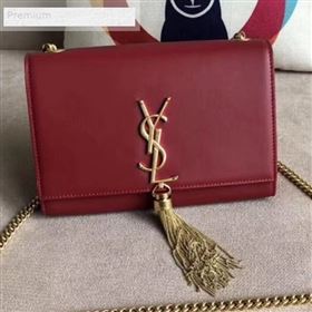 Saint Laurent Kate Small Chain and Tassel Bag in Smooth Leather 474366 Dark Red/Gold   (BGL-9071705)