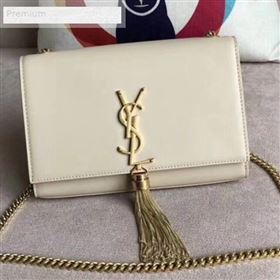 Saint Laurent Kate Small Chain and Tassel Bag in Smooth Leather 474366 White/Gold (BGL-9071706)