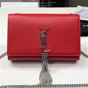 Saint Laurent Kate Small Chain and Tassel Bag in Smooth Leather 474366 Bright Red/Silver (BGL-9071708)