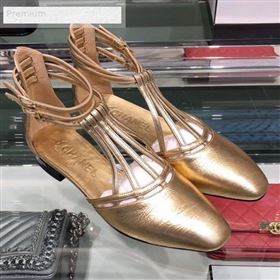 Chanel Metallic Laminated Lambskin Flat Sandals G35047 Gold 2019 (XO-9071719)