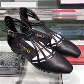 Chanel Laminated Lambskin Flat Sandals G35047 Black 2019 (XO-9071720)