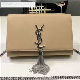 Saint Laurent Kate Small Chain and Tassel Bag in Smooth Leather 474366 Beige/Silver (BGL-9071710)