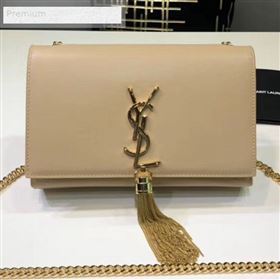 Saint Laurent Kate Small Chain and Tassel Bag in Smooth Leather 474366 Beige/Gold   (BGL-9071709)