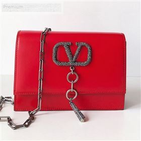 Valentino Small Smooth Calfskin Crystal VCASE Chain Shoulder Bag Red 2019 (JJ3-9071507)