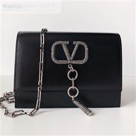 Valentino Small Smooth Calfskin Crystal VCASE Chain Shoulder Bag Black 2019 (JJ3-9071509)