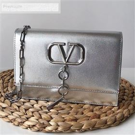 Valentino Small Metallic Calfskin VCASE Chain Shoulder Bag Silver 2019 (JJ3-9071511)