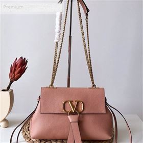 Valentino Small VRing Grainy Calfskin Chain Shoulder Bag Pink 2019 (JJ3-9071512)