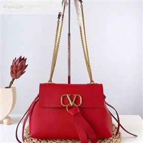 Valentino Small VRing Grainy Calfskin Chain Shoulder Bag Red 2019 (JJ3-9071513)