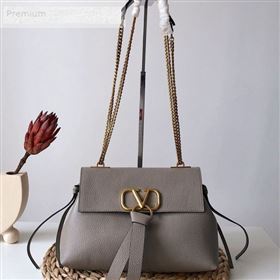 Valentino Small VRing Grainy Calfskin Chain Shoulder Bag Grey 2019 (JJ3-9071514)