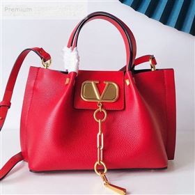 Valentino Small VCASE Grainy Calfskin Shopping Tote Bag Red 2019 (JJ3-9071518)