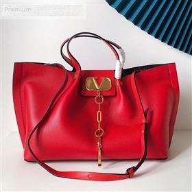 Valentino Large VCASE Grainy Calfskin Shopping Tote Bag Red 2019 (JJ3-9071519)