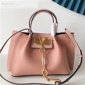 Valentino Small VCASE Grainy Calfskin Shopping Tote Bag Light Pink 2019 (JJ3-9071520)