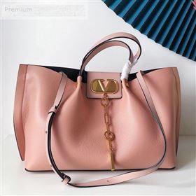 Valentino Large VCASE Grainy Calfskin Shopping Tote Bag Light Pink 2019 (JJ3-9071521)