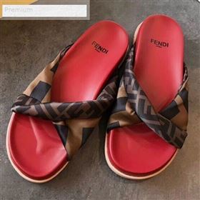 Fendi FF Canvas Twist Flat Slide Sandals Red 2019 (For Women and Men) (EM-9071613)