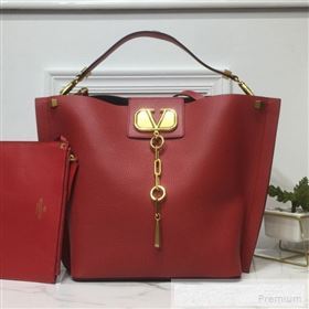 Valentino VRing Chain Grained Calfskin Shopping Tote Bag Red 2019 (XYD-9052138)