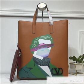 Valentino Painting Long VRing Shopping Tote Bag Tan 2019 (XYD-9052152)