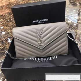 Saint Laurent 360452 Monogram Chain Wallet in Grained Matelasse Leather Grey (SHW)2019 (MH-9052356)