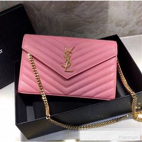 Saint Laurent 360452 Monogram Chain Wallet in Grained Matelasse Leather Pink(GHW)2019 (MH-9052358)