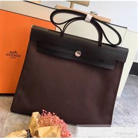 Hermes Original Leather And Canvas Large Herbag Handbag 39cm Deep Coffee/Black 2019 (DB-9052366)