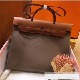 Hermes Original Leather And Canvas Large Herbag Handbag 39cm Etoupe/Brown 2019 (DB-9052368)