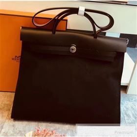 Hermes Original Leather And Canvas Large Herbag Handbag 39cm Black/Deep Coffee 2019 (DB-9052369)