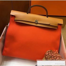 Hermes Original Leather And Canvas Large Herbag Handbag 39cm Orange/Light Coffee 2019 (DB-9052370)