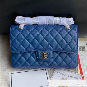 Chanel Small Classic Quilted Iridescent Grained Calfskin Flap Bag Blue 2019 (SSZ-9052075)