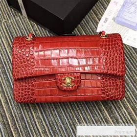 Chanel Crocodile Embossed Calfskin Classic Flap Bag A01112 Red 2019 (XIN-9052913)