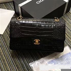 Chanel Crocodile Embossed Calfskin Classic Flap Bag A01112 Black/Gold 2019 (XIN-9052911)