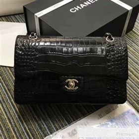 Chanel Crocodile Embossed Calfskin Classic Flap Bag A01112 Black/Silver 2019 (XIN-9052912)