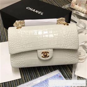 Chanel Crocodile Embossed Calfskin Classic Flap Bag A01112 White 2019 (XIN-9052916)