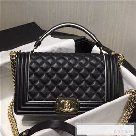 Chanel Quilted Calfskin Flap Top Handle Bag with Contrasting Trim Black 2019 (FM-9052922)