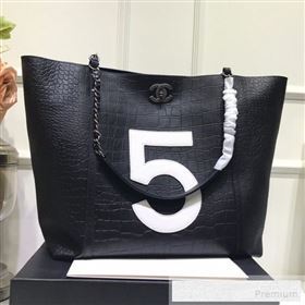 Chanel Crocodile Embossed Calfskin 5 Shopping Tote Bag Black 2109 (FM-9052923)