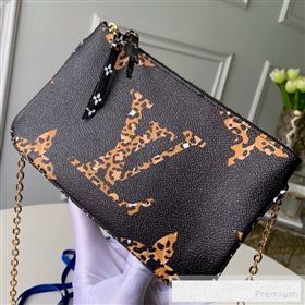 Louis Vuitton Animal Print Giant Monogram Pochette Double Zip Chain Pouch M67561 Black (KD-9052941)