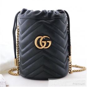 Gucci GG Marmont Leather Mini Bucket Shoulder Bag 575163 Black 2019 (DLH-9052955)