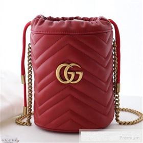 Gucci GG Marmont Leather Mini Bucket Shoulder Bag 575163 Red 2019 (DLH-9052956)