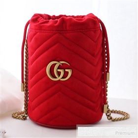 Gucci GG Marmont Velvet Mini Bucket Shoulder Bag 575163 Red 2019 (DLH-9052957)