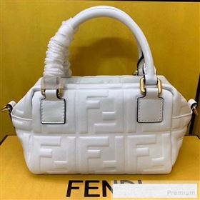 Fendi Lambskin FF Square-shaped Mini Boston Top Handle Bag White 2019 (AFEI-9053014)